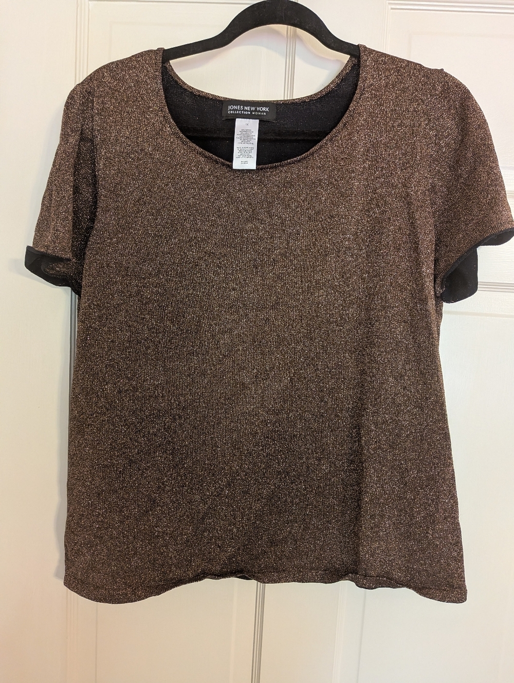 Jones New York Metallic Brown Short-Sleeve Tee